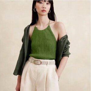 NWT Banana Republic Crinkle Halter Green Blouse Top, M